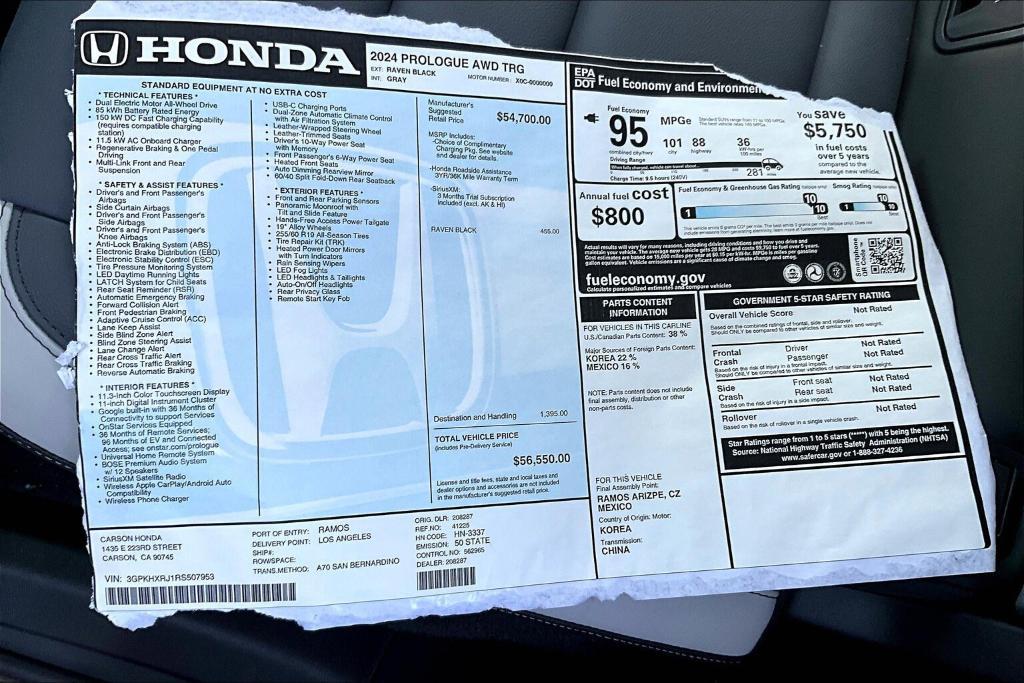 new 2024 Honda Prologue car, priced at $56,550