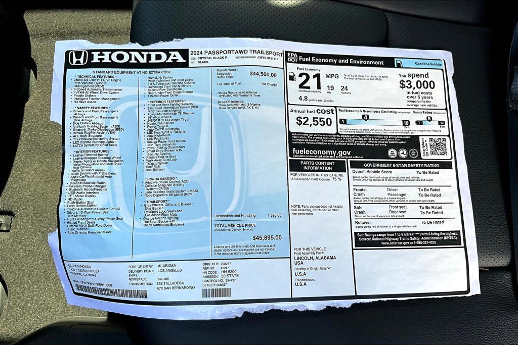 new 2024 Honda Passport car, priced at $43,492