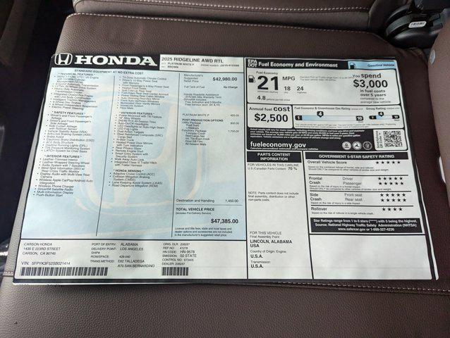 new 2025 Honda Ridgeline car, priced at $44,895