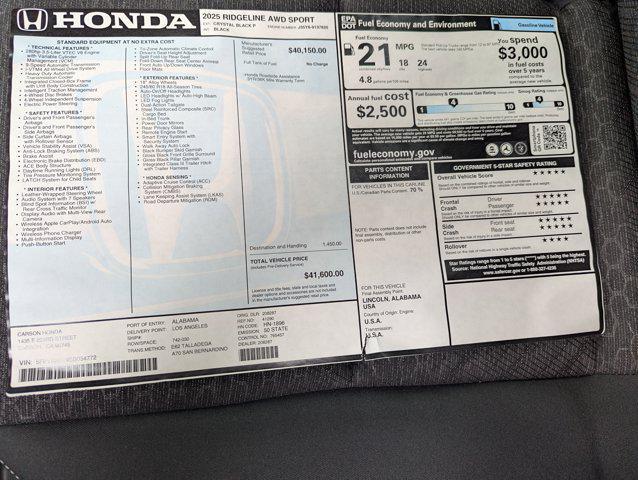 new 2025 Honda Ridgeline car, priced at $40,096