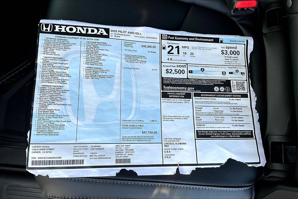 new 2025 Honda Pilot car, priced at $46,992