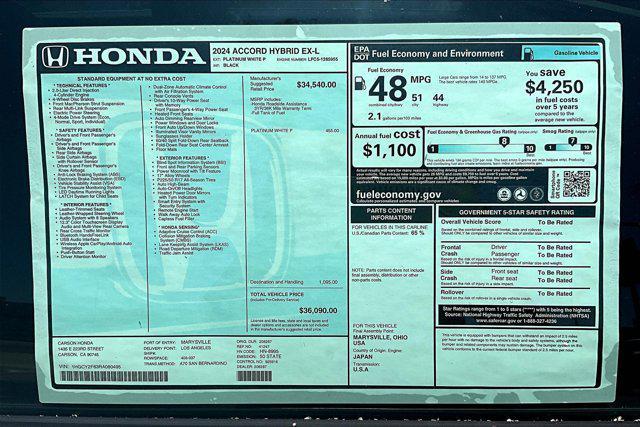 new 2024 Honda Accord Hybrid car, priced at $35,592