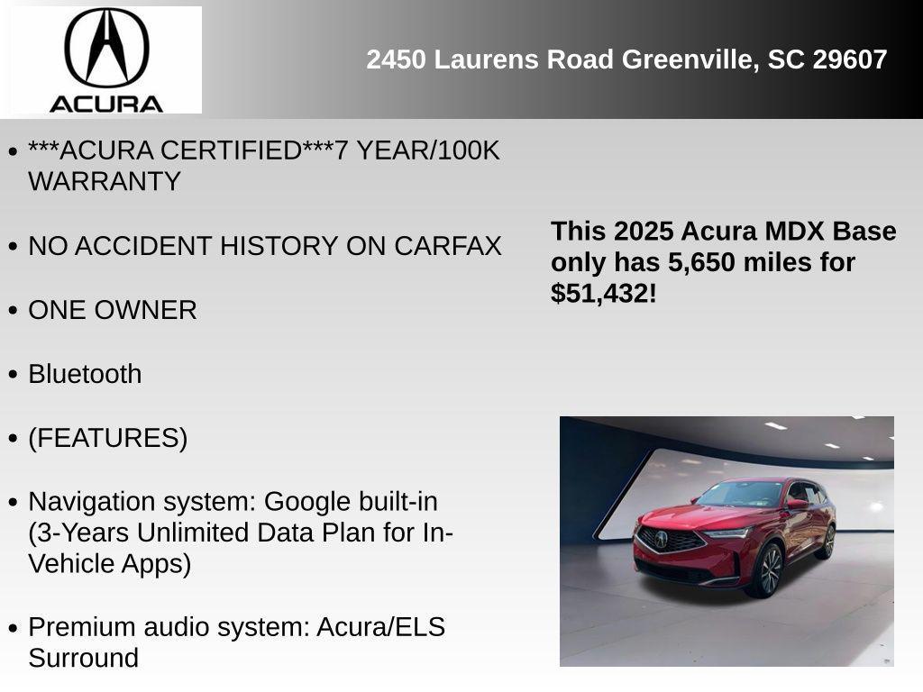used 2025 Acura MDX car, priced at $51,432