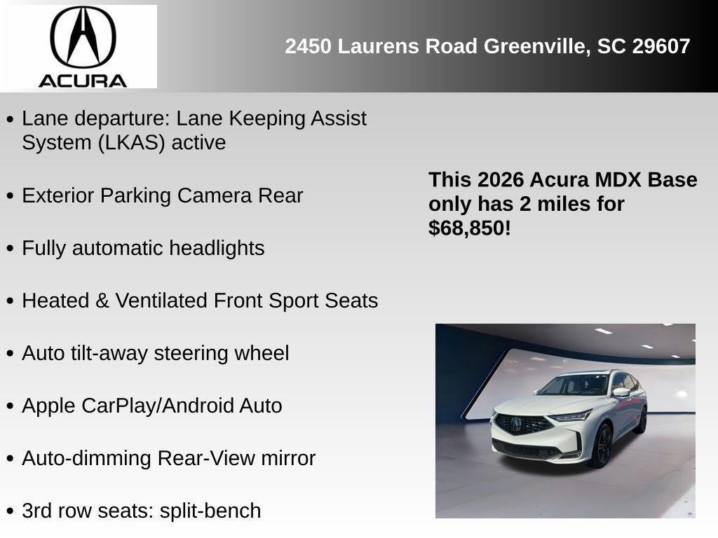 new 2026 Acura MDX car, priced at $68,850