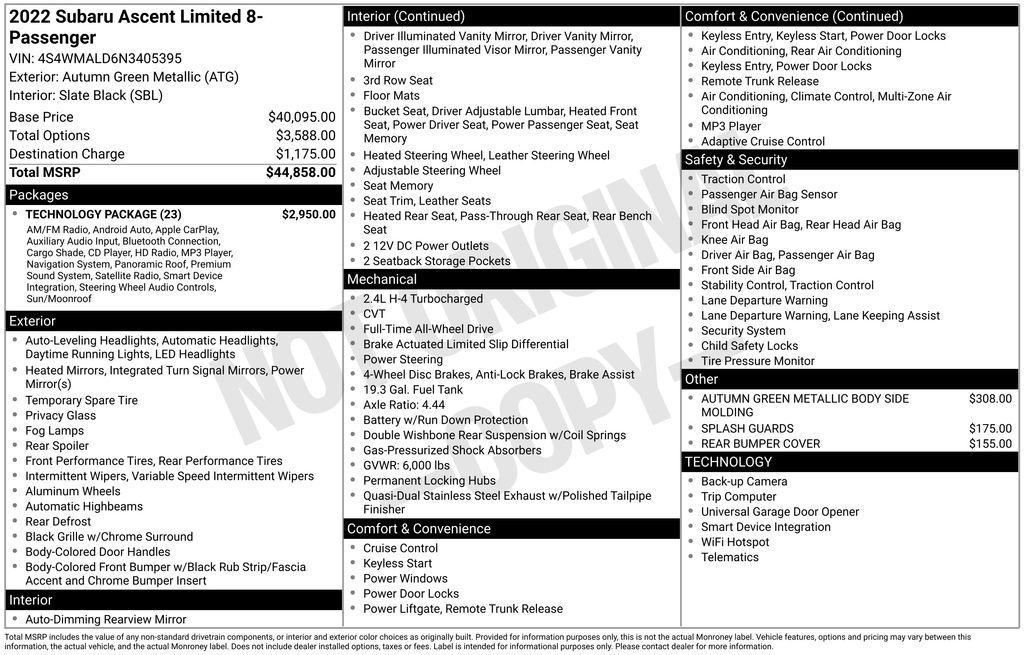 used 2022 Subaru Ascent car, priced at $23,497