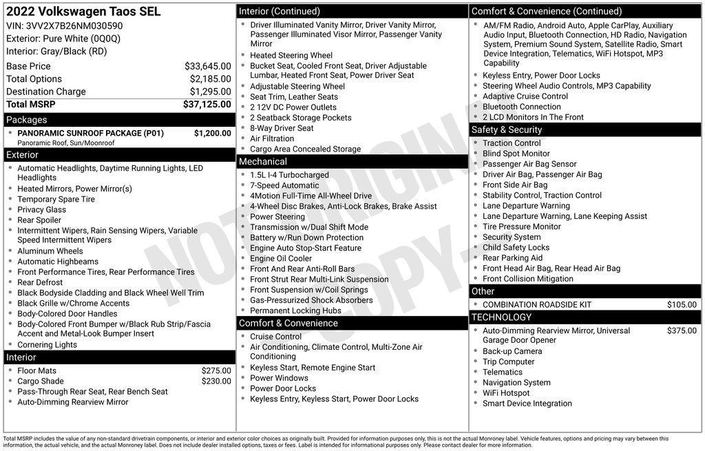used 2022 Volkswagen Taos car, priced at $19,391