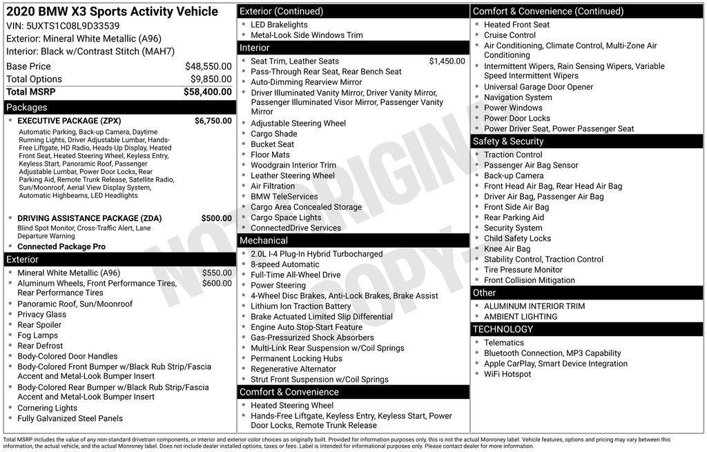 used 2020 BMW X3 PHEV car, priced at $25,385