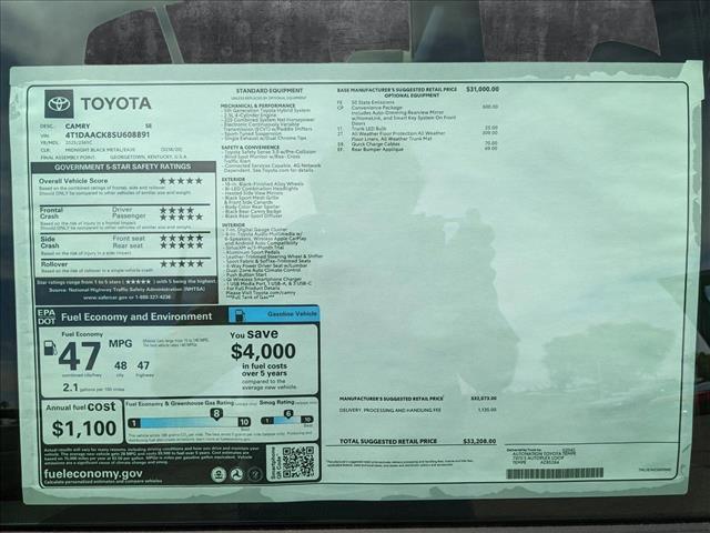 new 2025 Toyota Camry car, priced at $32,139
