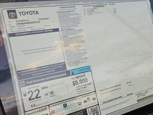 new 2025 Toyota GR Corolla car, priced at $46,248