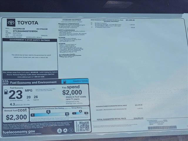 new 2025 Toyota Tacoma car, priced at $33,108