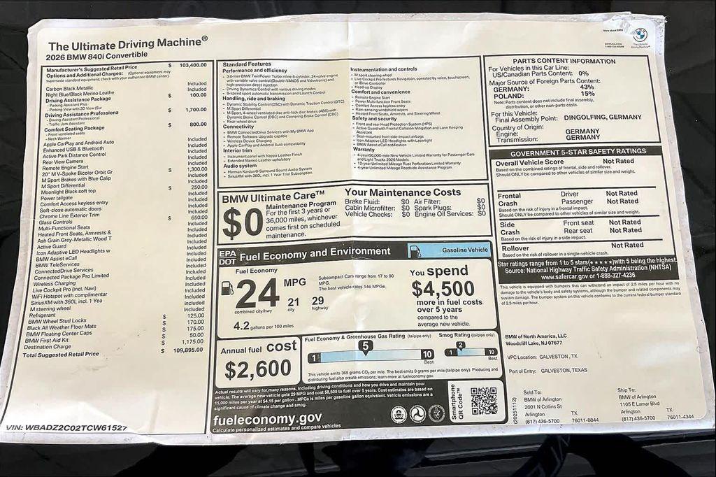 new 2026 BMW 840 car, priced at $109,895