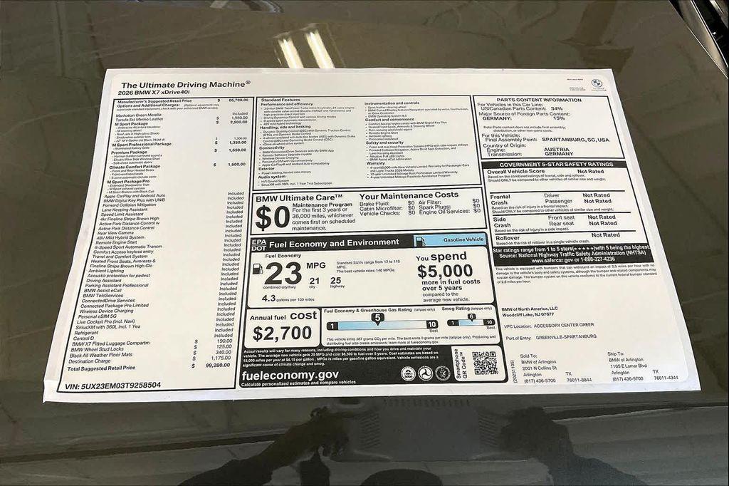 new 2026 BMW X7 car, priced at $99,280