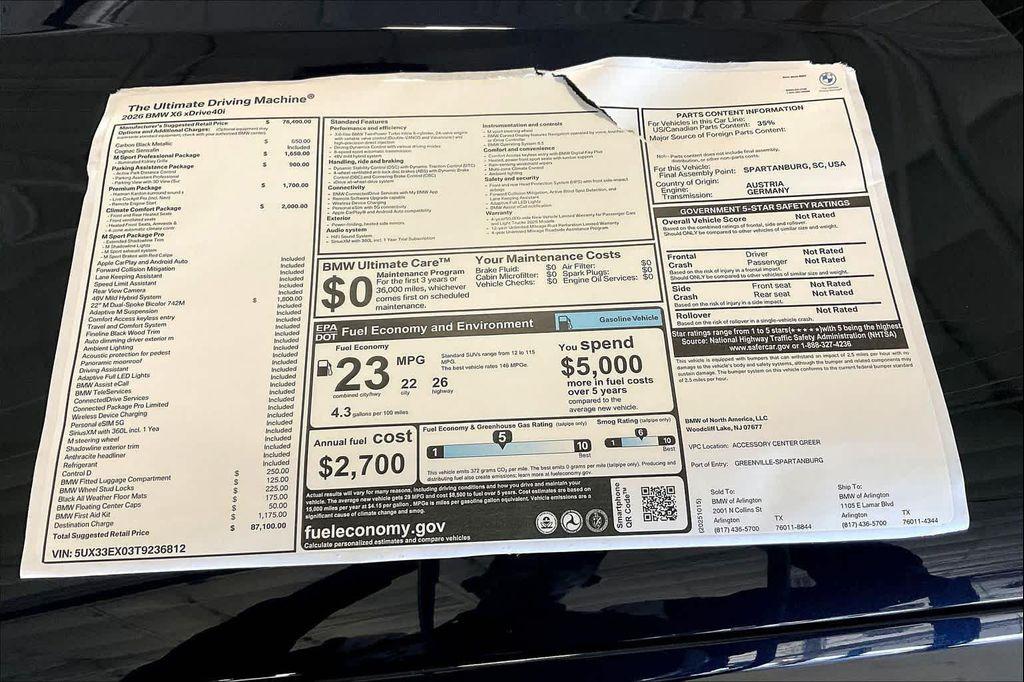 new 2026 BMW X6 car, priced at $87,100