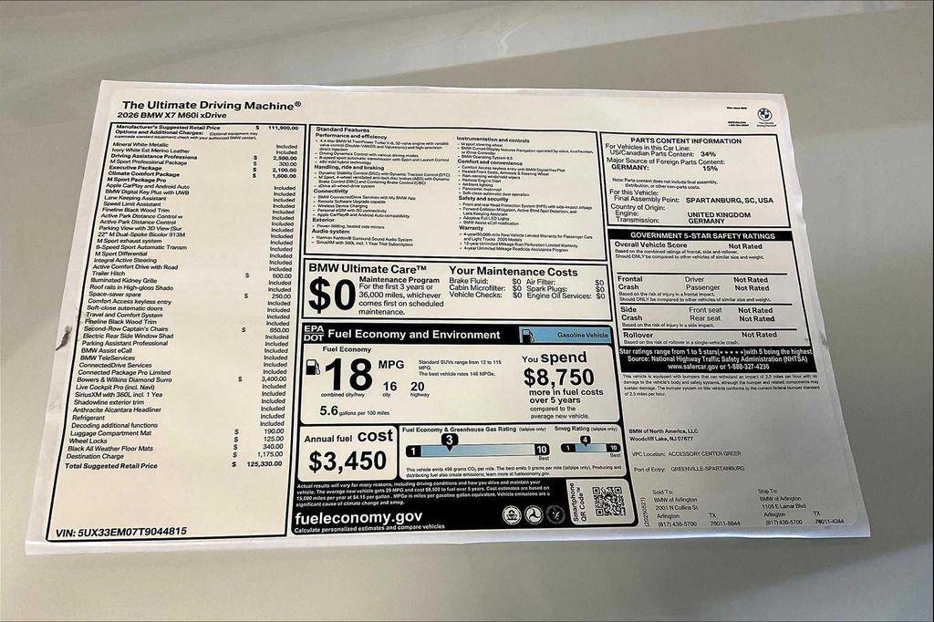new 2026 BMW X7 car, priced at $125,330