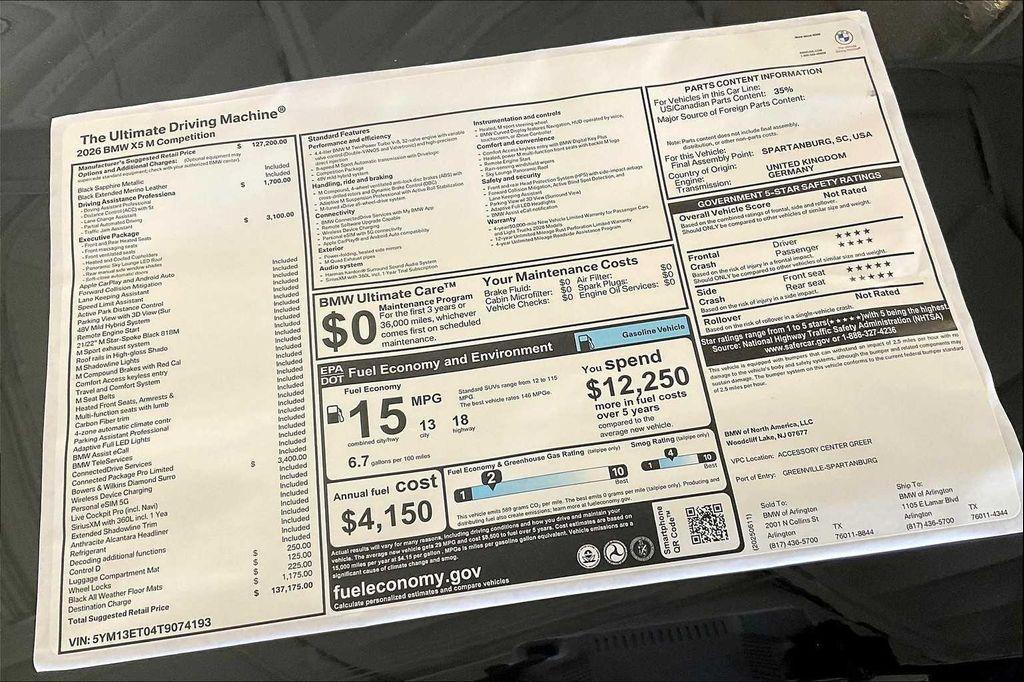 new 2026 BMW X5 M car, priced at $137,175