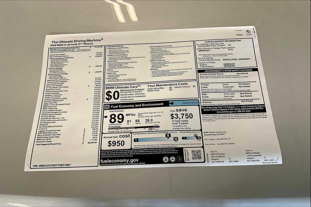 new 2026 BMW iX car, priced at $86,595