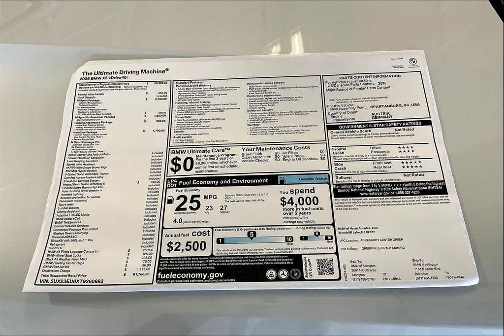 new 2026 BMW X5 car, priced at $81,700