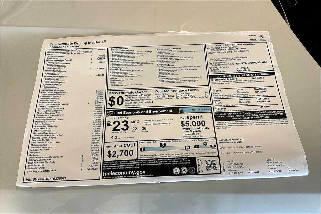 new 2026 BMW X6 car, priced at $86,925