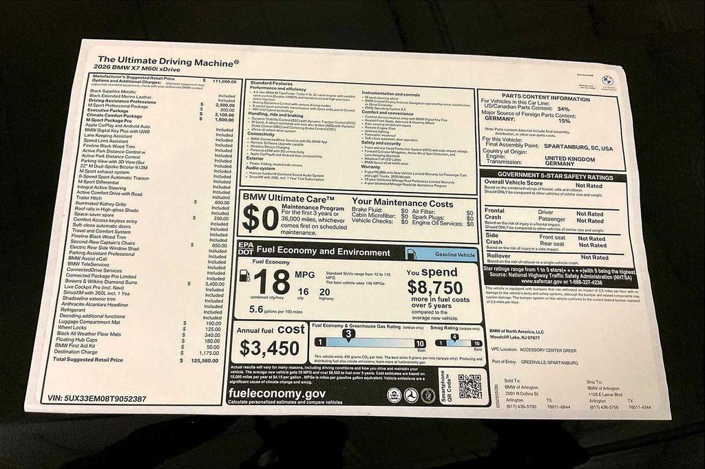 new 2026 BMW X7 car, priced at $125,560