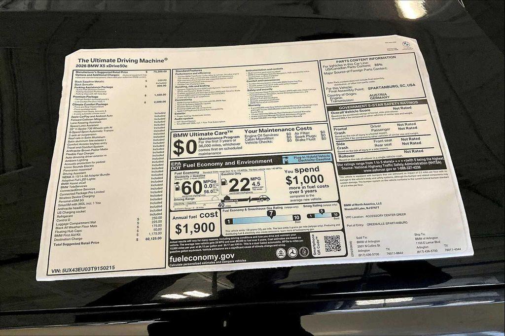 new 2026 BMW X5 PHEV car, priced at $82,125