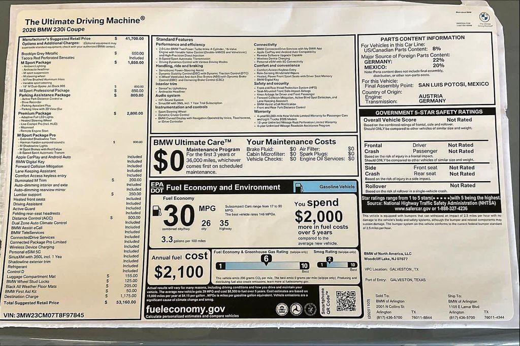 new 2026 BMW 230 car, priced at $53,160