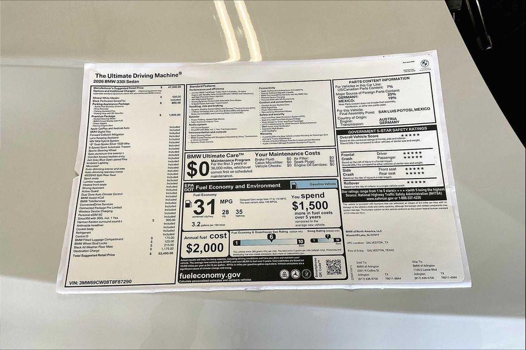 new 2026 BMW 330 car, priced at $53,490