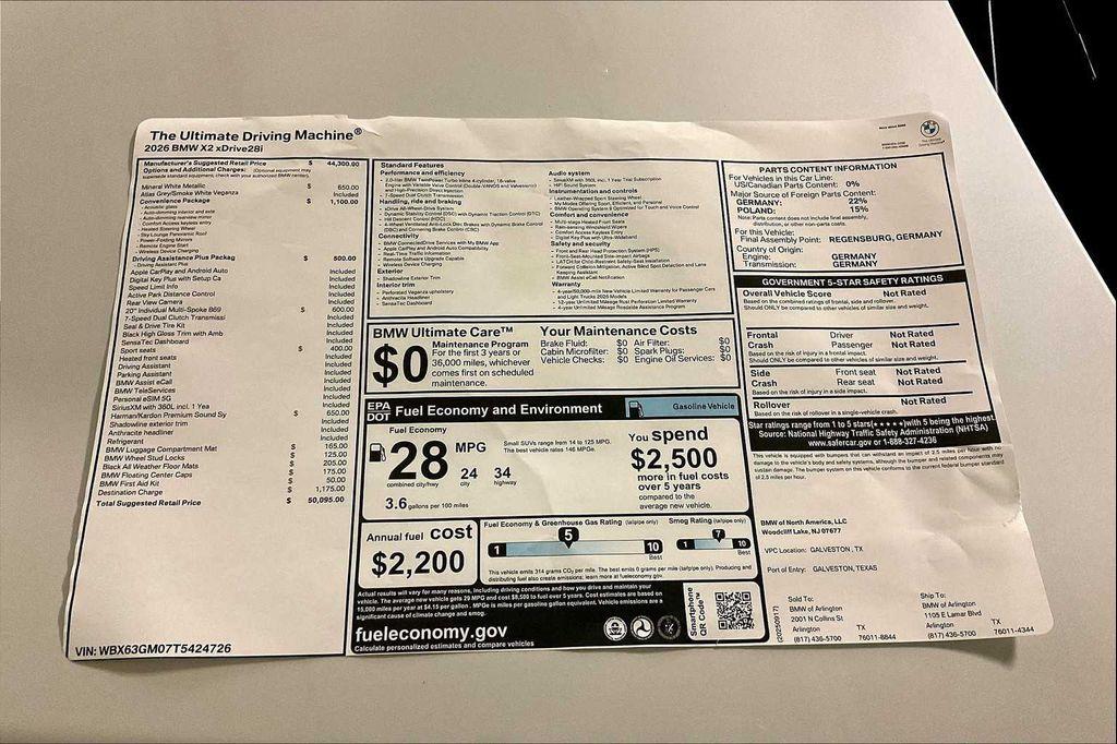 new 2026 BMW X2 car, priced at $50,095