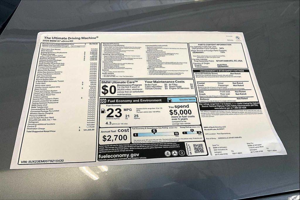 new 2026 BMW X7 car, priced at $101,525