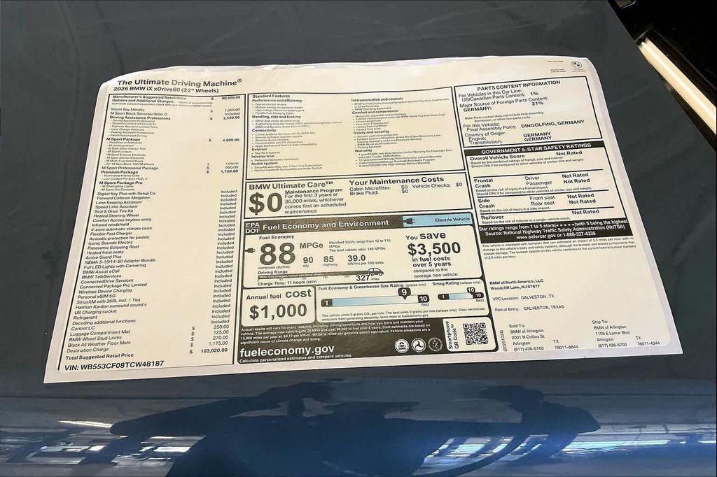 new 2026 BMW iX car, priced at $103,020