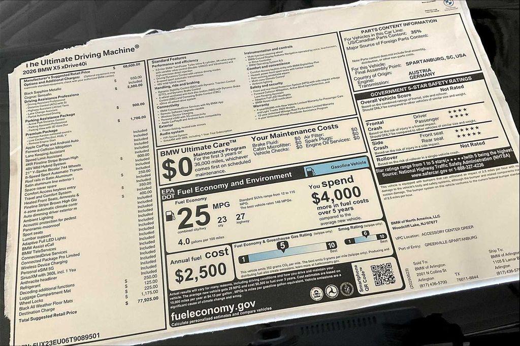new 2026 BMW X5 car, priced at $77,925