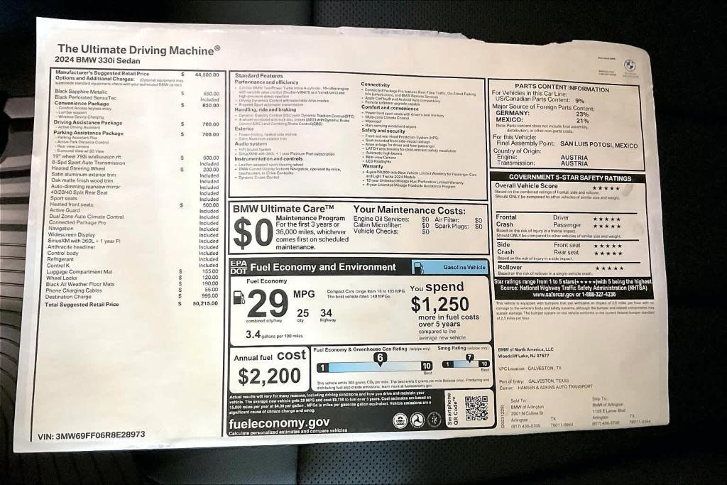 new 2024 BMW 330 car, priced at $50,215