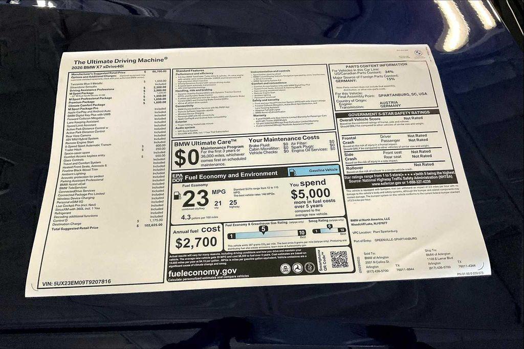 new 2026 BMW X7 car, priced at $102,625