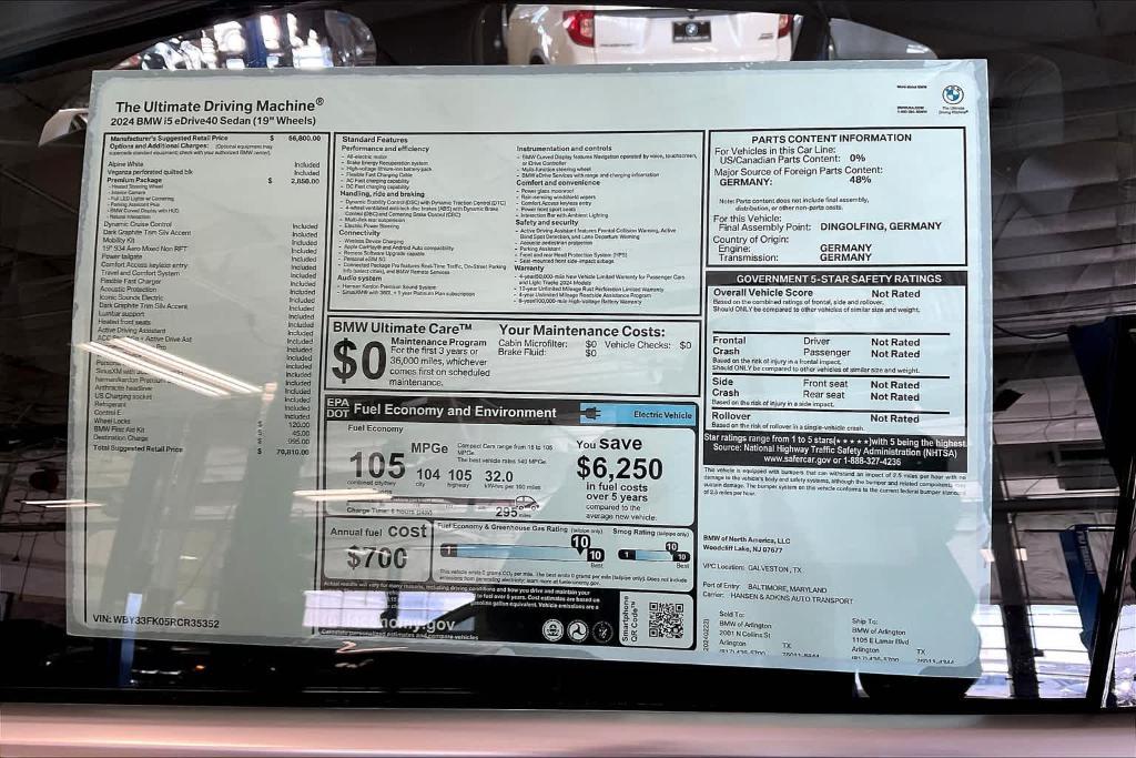 new 2024 BMW i5 car, priced at $70,810