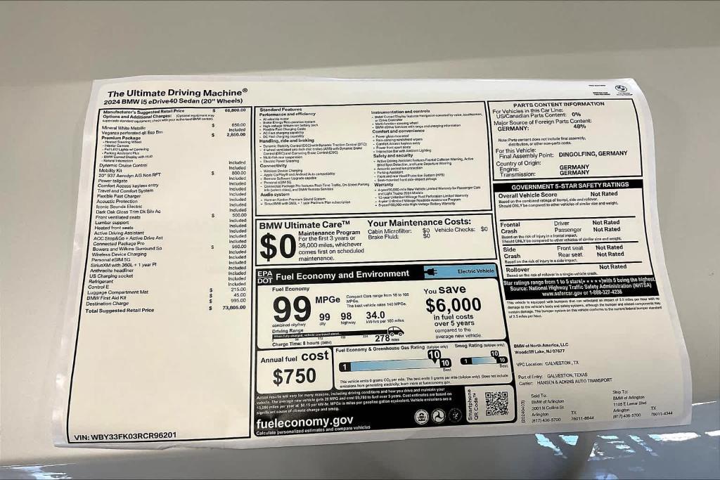 new 2024 BMW i5 car, priced at $73,805