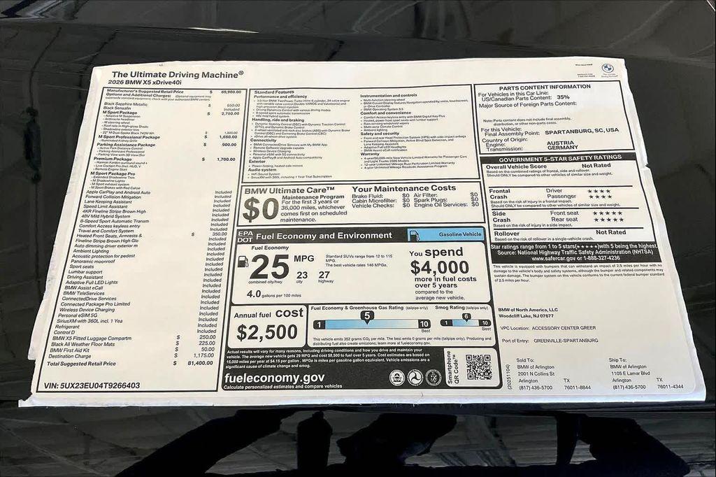 new 2026 BMW X5 car, priced at $81,400