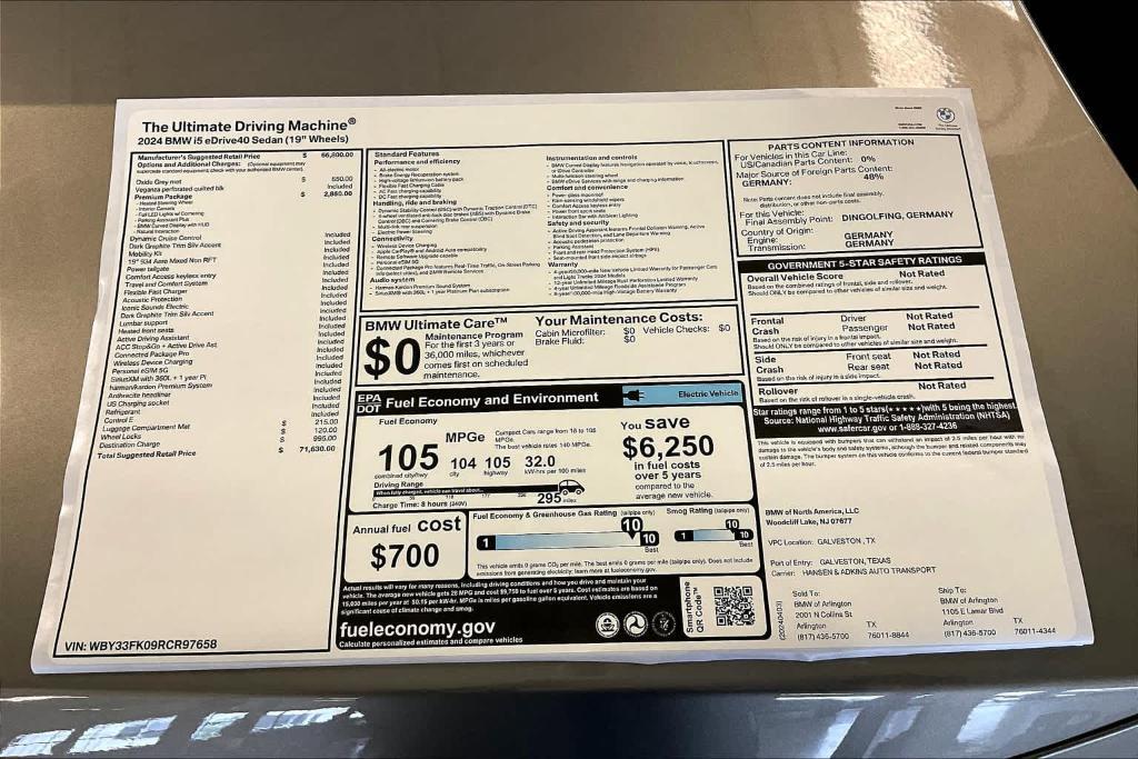 new 2024 BMW i5 car, priced at $71,630