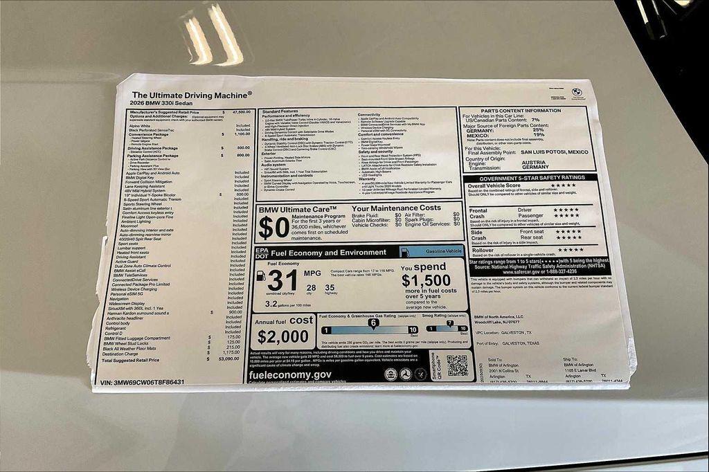 new 2026 BMW 330 car, priced at $53,090