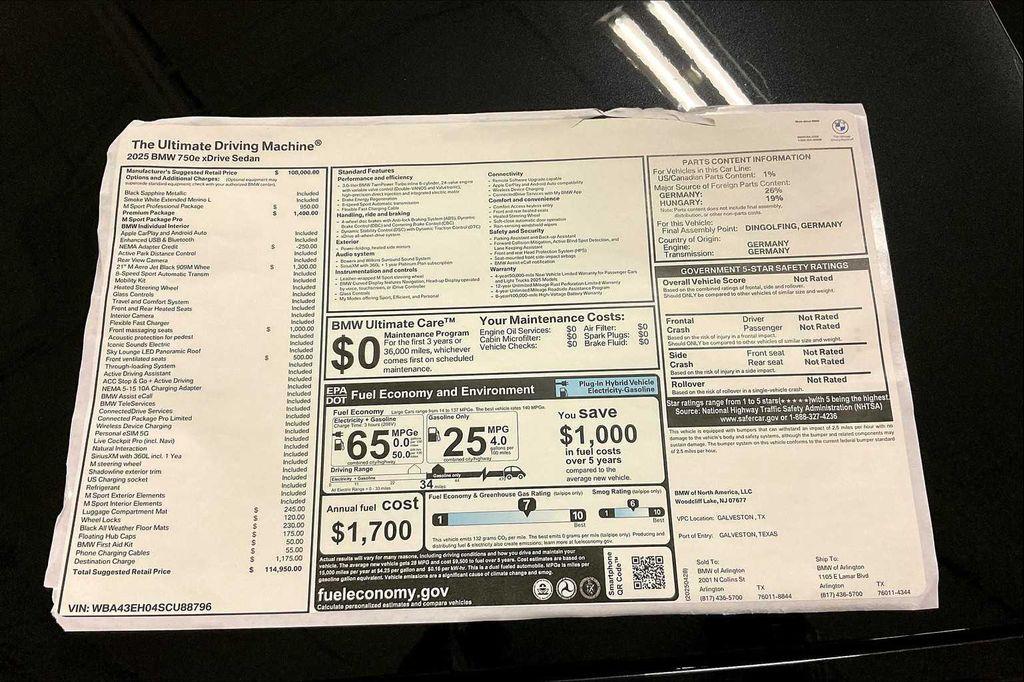 new 2025 BMW 750e car, priced at $114,950