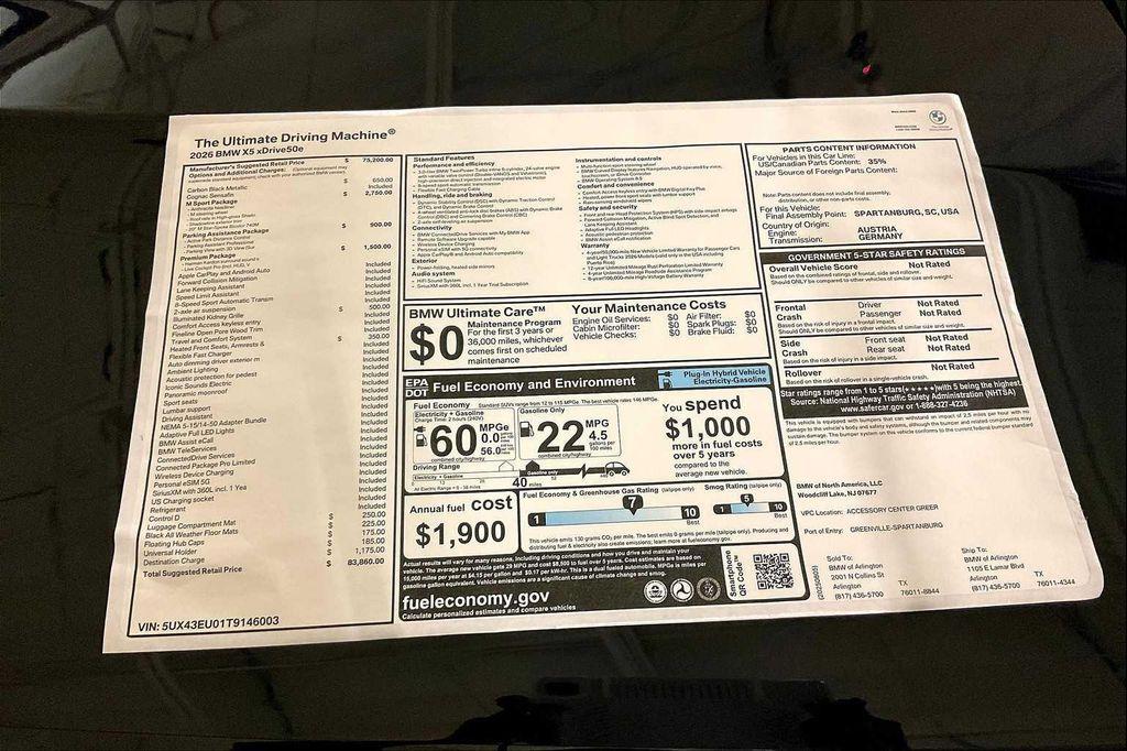 new 2026 BMW X5 PHEV car, priced at $83,860