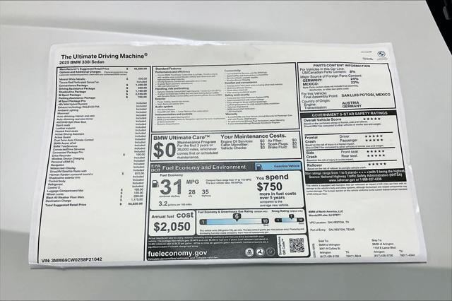 new 2025 BMW 330 car, priced at $55,030