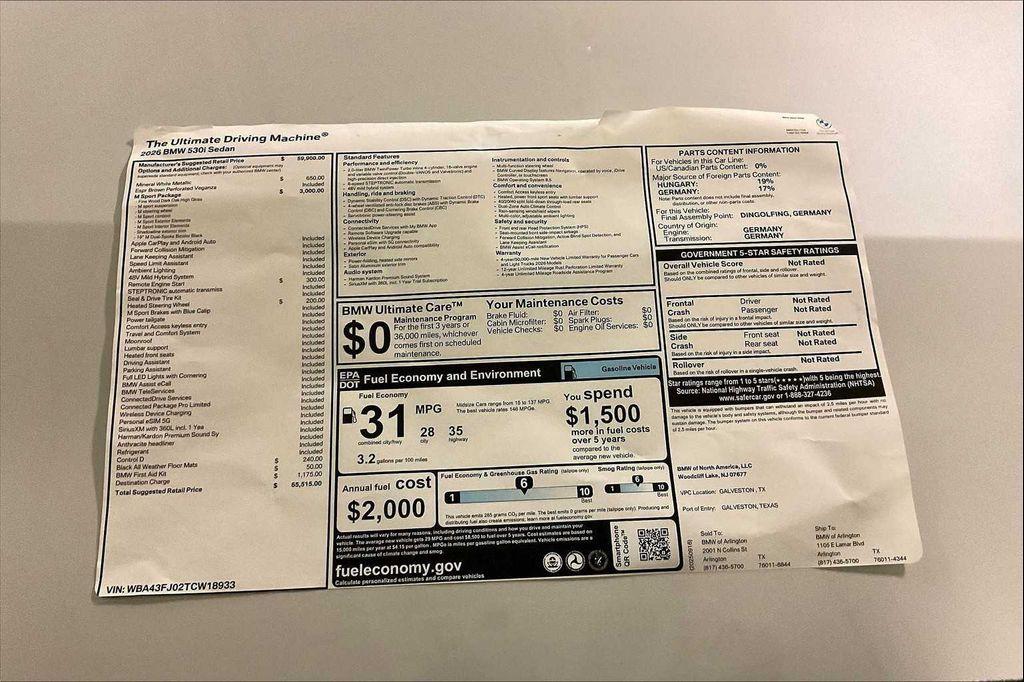 new 2026 BMW 530 car, priced at $65,515