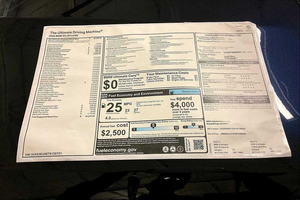 new 2026 BMW X5 car, priced at $81,675