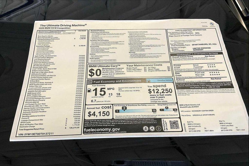 new 2026 BMW X5 M car, priced at $136,275