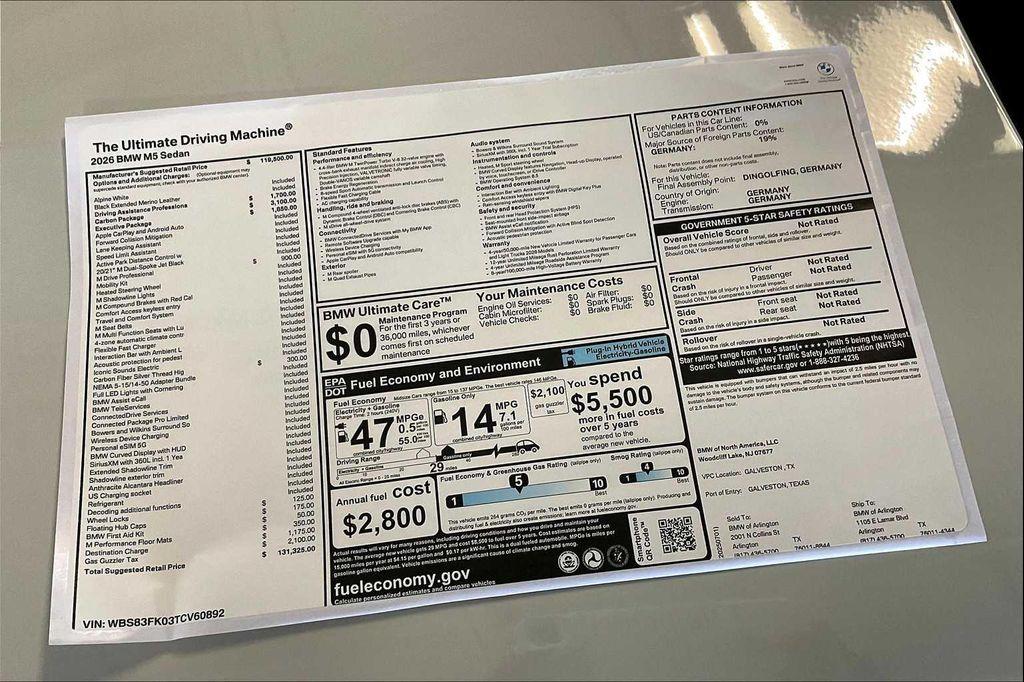new 2026 BMW M5 car, priced at $131,325