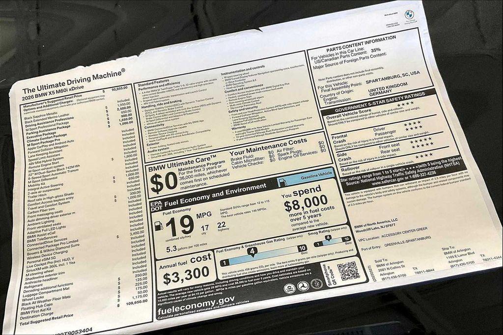 new 2026 BMW X5 car, priced at $109,650