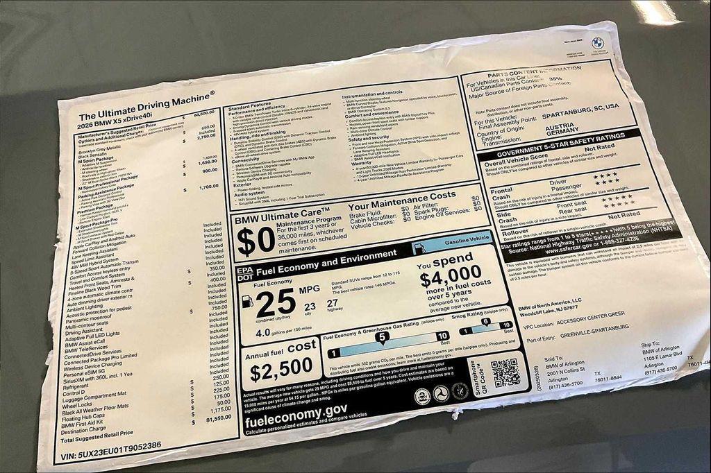 new 2026 BMW X5 car, priced at $81,550