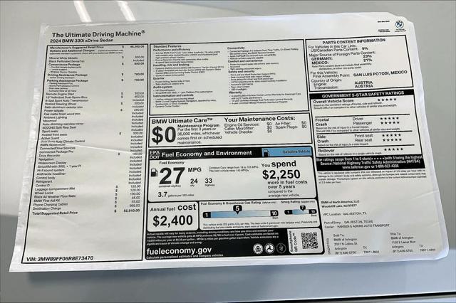 new 2024 BMW 330 car, priced at $52,910