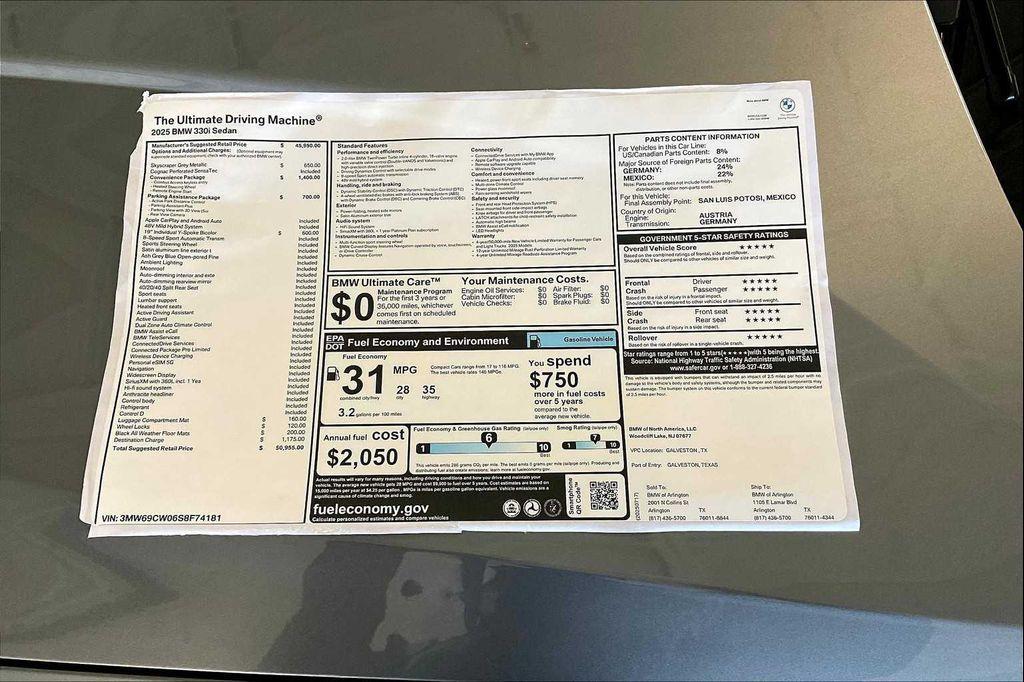 new 2025 BMW 330 car, priced at $50,955