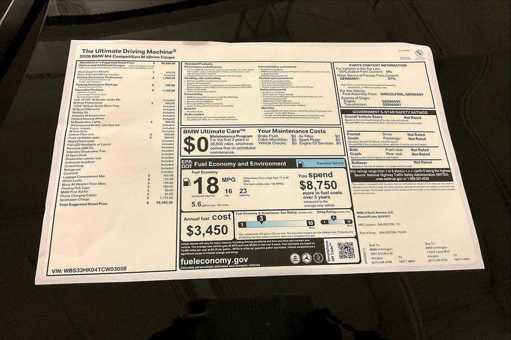 new 2026 BMW M4 car, priced at $99,395