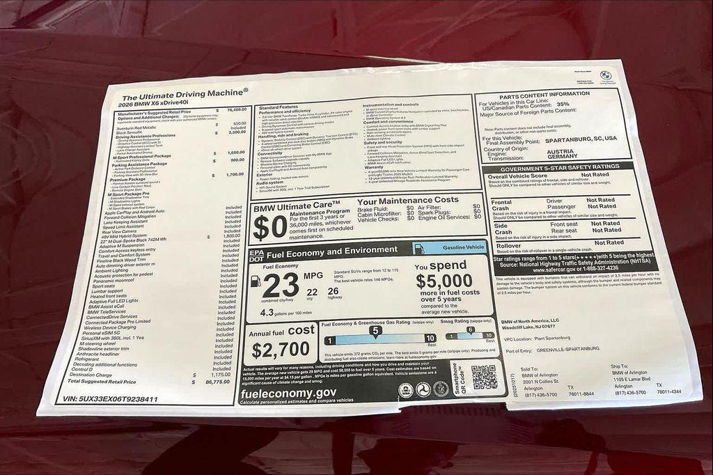 new 2026 BMW X6 car, priced at $87,600